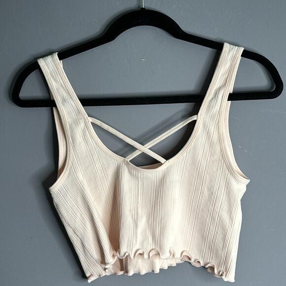 Abound Light Pink Ribbed Cropped Tank Criss Cross Back Size Large - Picture 4 of 6